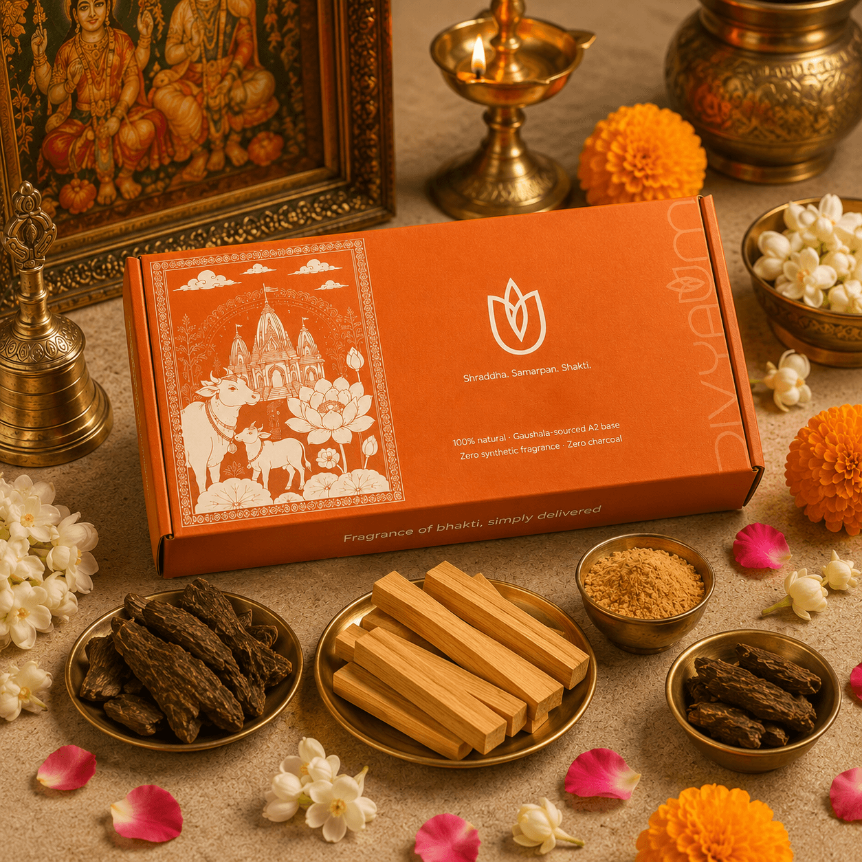 Money Saver Combo Deal- 3 Flavour 8 Inch Dhoop Sticks Pack, Dhoop Cone Pack & Havan Cup Pack 1